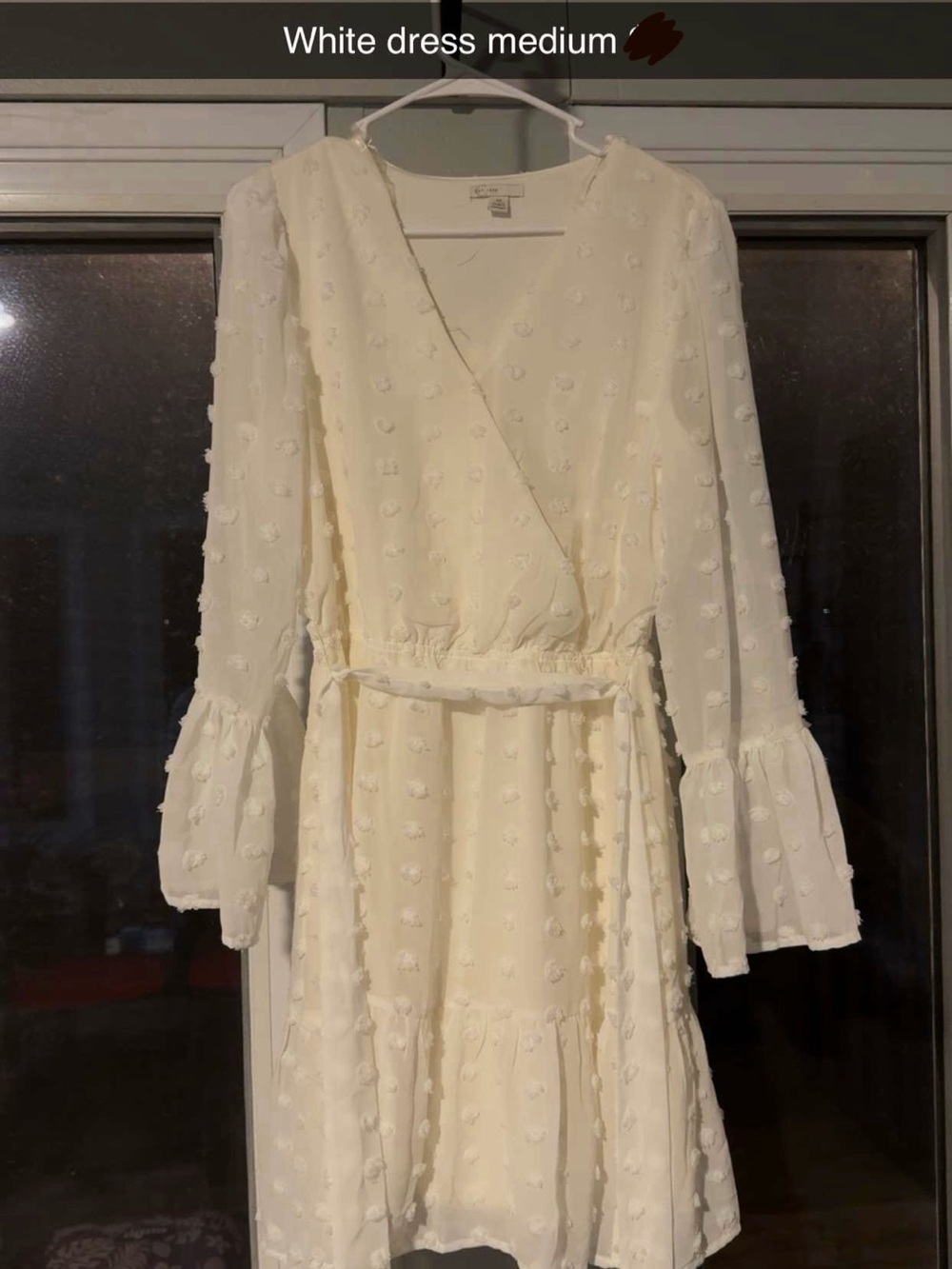 Cato Cream Textured Wrap Midi Dress with Bell Sleeves - Picture 1 of 1